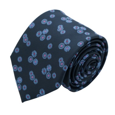 Cravate Classique Homme. Bleu à fleurs ciel
