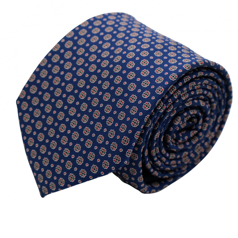 Cravate Classique Homme. Bleu à fleurs rouge et noir