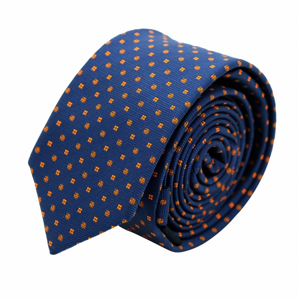 Cravate Slim Homme Bleue à motifs oranges