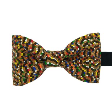 Ensemble en Liège Noeud papillon et Broche assortie. Petits carreaux multicolores 2