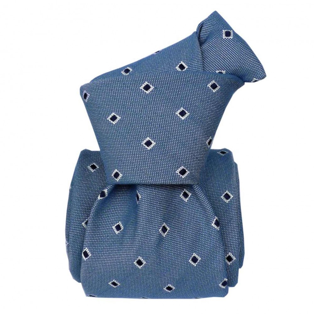 Cravate homme made in Italie. Bleu ciel à motifs carrés
