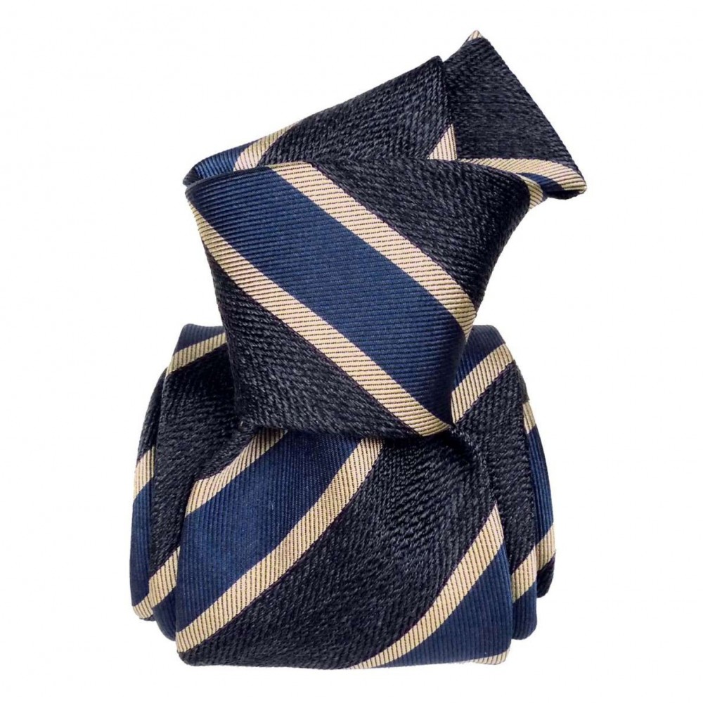 Cravate homme made in Italie. 3-Plis Luxury. Marine à grandes rayures bleus